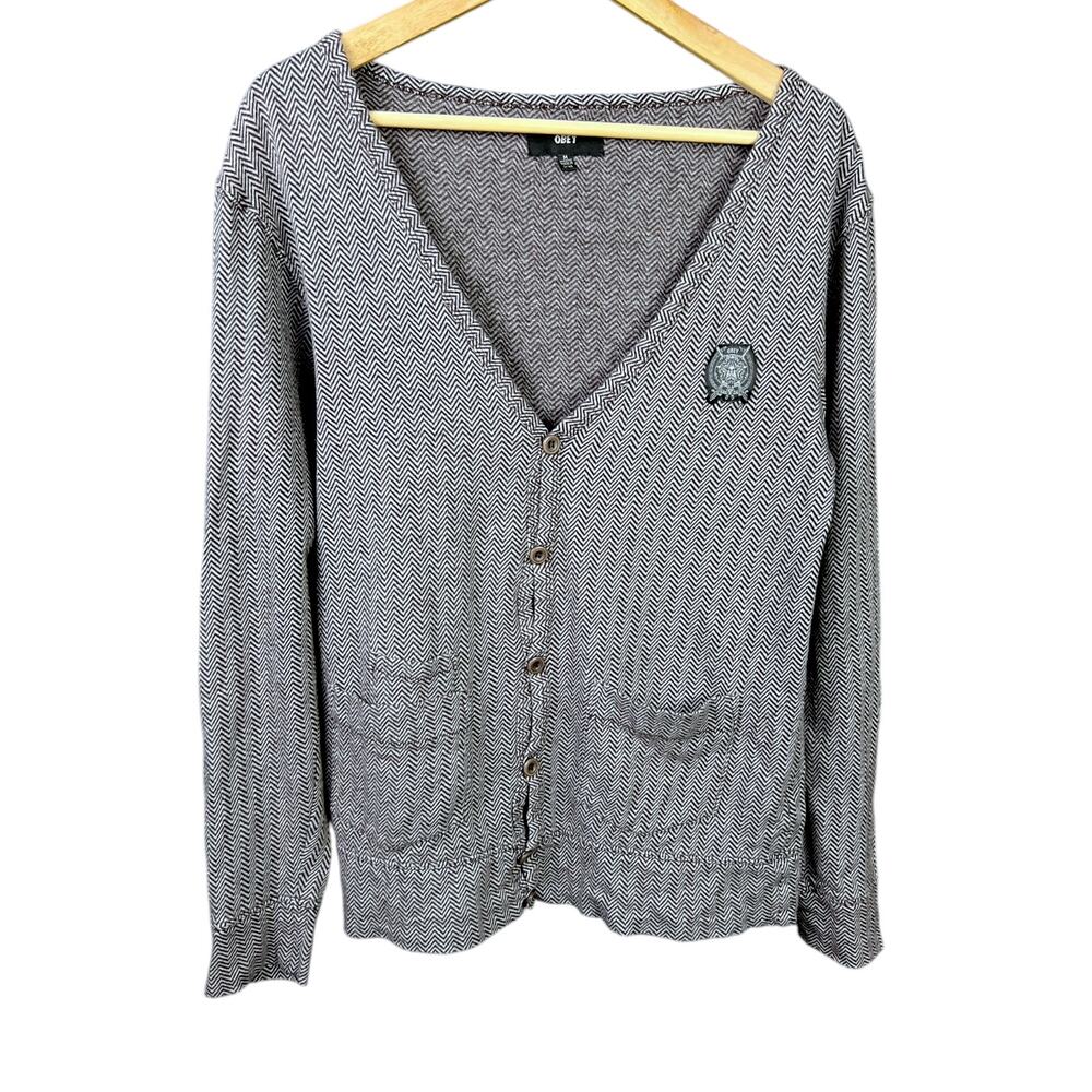 Obey Gray Button-Up Sweater